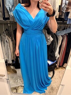 Flowing Bright Blue V-Neck Maxi Dress